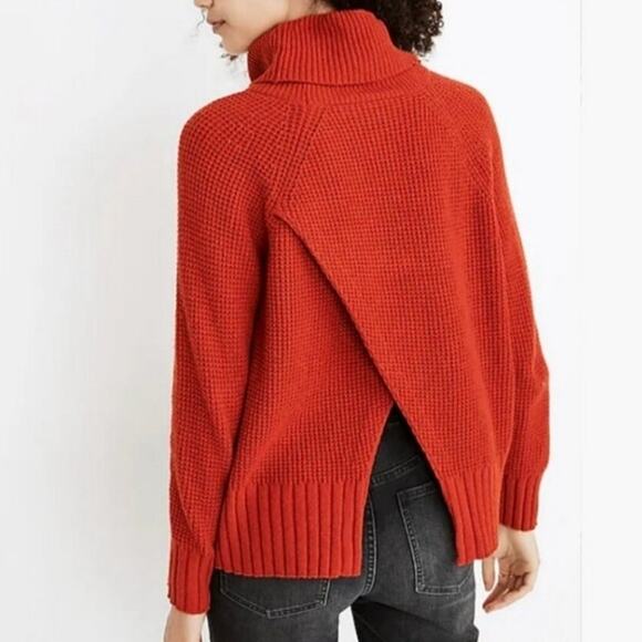 Madewell Orange Waffle Knit Cross Back Sweater Size Medium - Picture 1 of 7